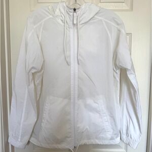 Avia Women's Size Small 4-6 White Long Sleeve Hooded Full Zip Windbreaker